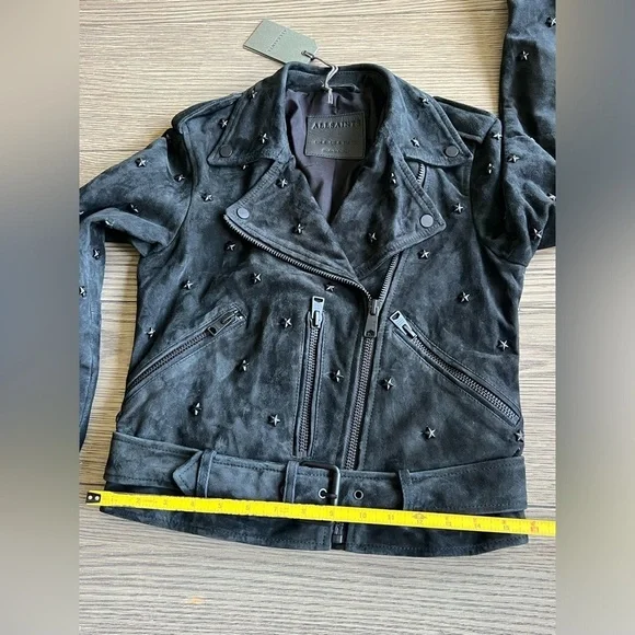 All Saints x Balfern Star Studded Suede Biker Jacket sz US 4 NWT 559$ - Picture 9 of 14
